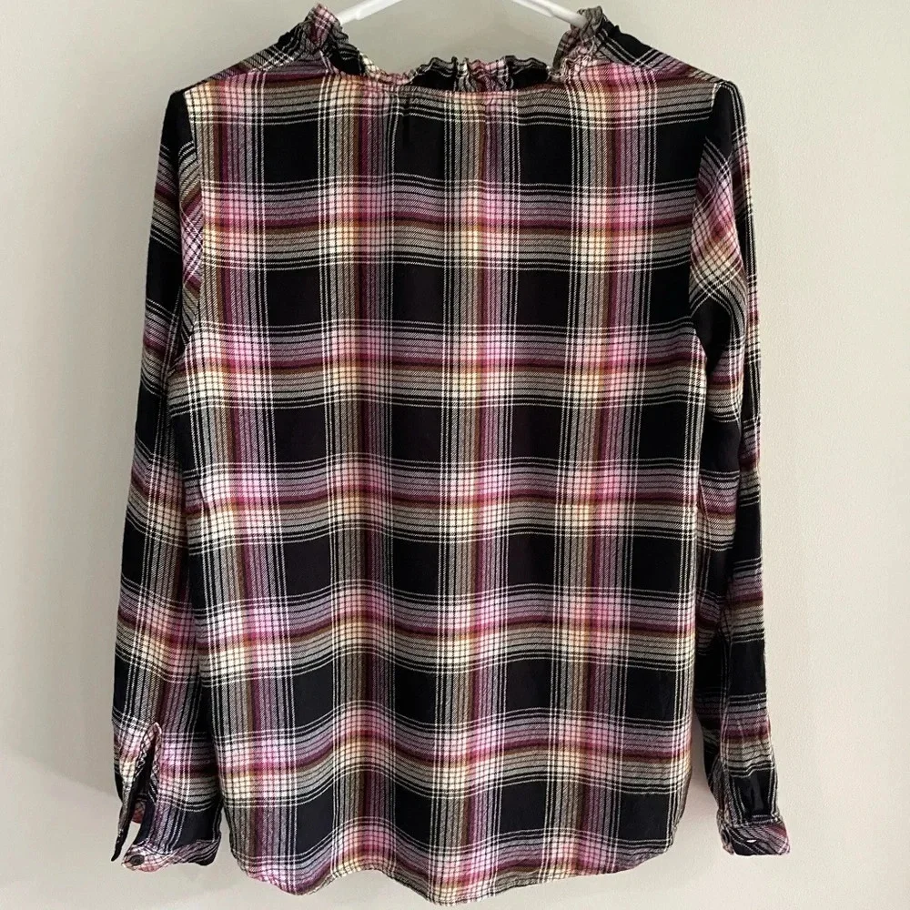 Cloth & Stone by Anthropologie Charlie Plaid Ruffle Neck Flannel Top - Small